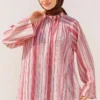 Striped Stand Collar Tunic Pink