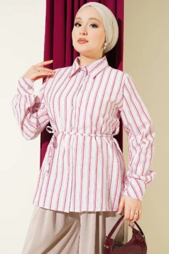 Striped Lace-Up Detail Shirt Red