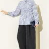 Striped Lace-Up Detail Shirt Blue - Afbeelding 2