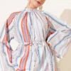 Striped Loose Tunic with Belt Blue