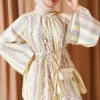 Striped Loose Tunic with Belt Yellow