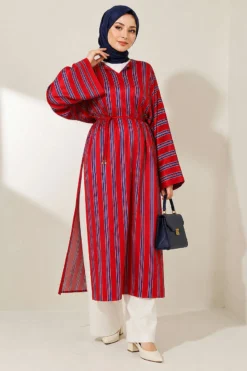Alternatieve weergave van Striped Satin Long Tunic with Slit Burgundy