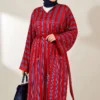Striped Satin Long Tunic with Slit Burgundy - Afbeelding 3