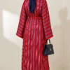 Striped Satin Long Tunic with Slit Burgundy - Afbeelding 4