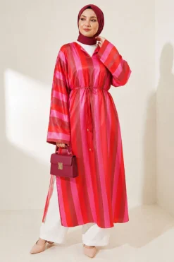 Alternatieve weergave van Striped Satin Long Tunic with Slit Orange