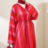 Striped Satin Long Tunic with Slit Orange - Afbeelding 3