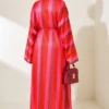 Striped Satin Long Tunic with Slit Orange - Afbeelding 4