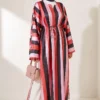 Striped Satin Long Tunic with Slit Pink - Image 2
