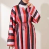 Striped Satin Long Tunic with Slit Pink - Image 3