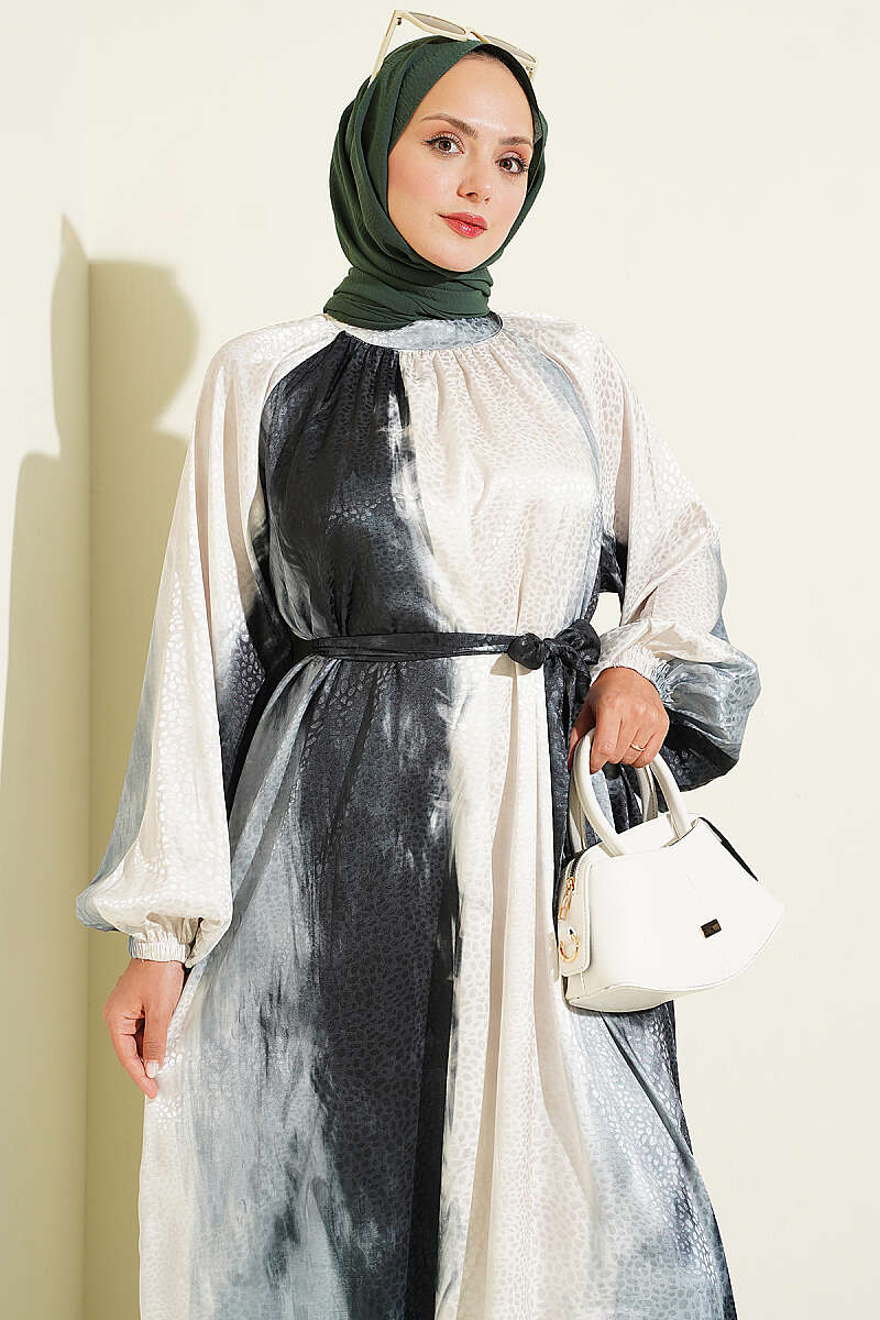 Jacquard Patterned Raglan Sleeve Dress Emerald - Imagen 2