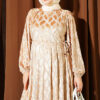 Jacquard Pile Detail Dress Beige - Image 2