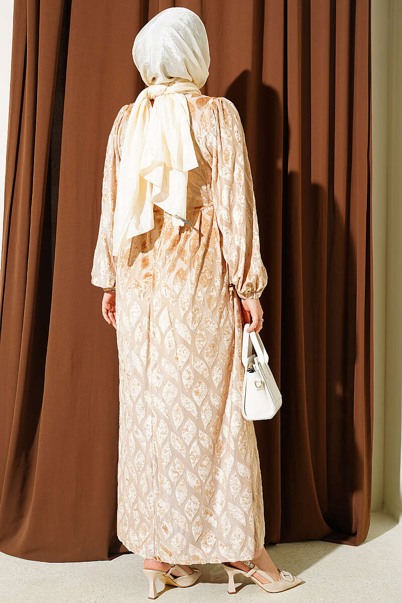 Jacquard Pile Detail Dress Beige - Image 3