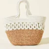 Short Handle Block Straw Tote Bag Ecru - Image 2