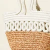 Short Handle Block Straw Tote Bag Ecru - Image 3