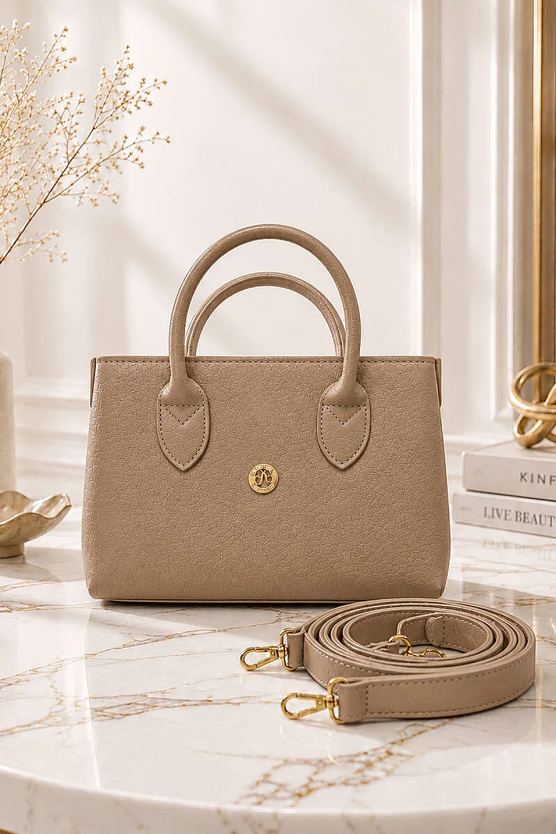 Short Handle Zippered Women's Handbag Beige