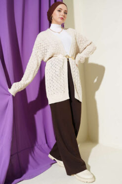 Alternative view of Textured Patterned Sweater Cardigan Beige