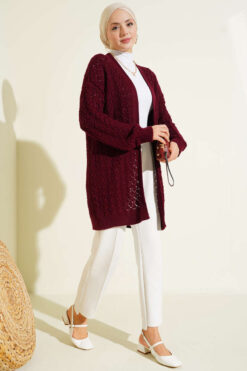 Alternative view of Textured Patterned Sweater Cardigan Burgundy