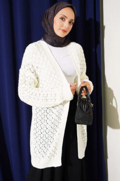 Textured Patterned Sweater Cardigan Ecru