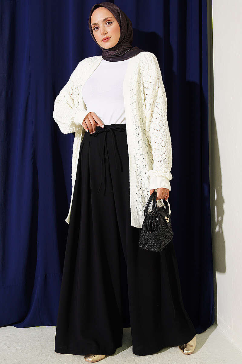 Textured Patterned Sweater Cardigan Ecru - Image 2