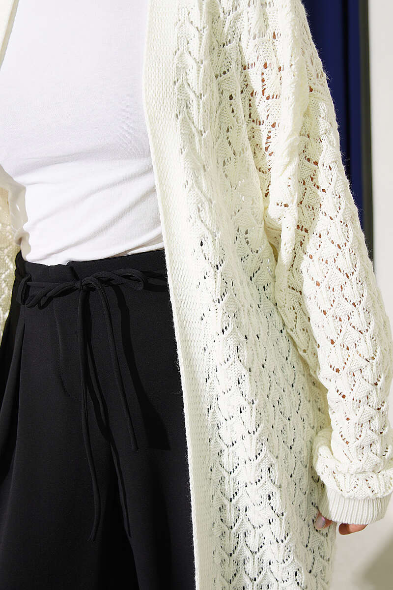 Textured Patterned Sweater Cardigan Ecru - Image 4