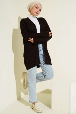 Alternative view of Textured Patterned Sweater Cardigan Brown