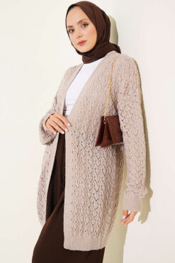 Textured Patterned Sweater Cardigan Mink