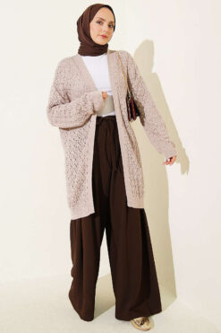 Alternative view of Textured Patterned Sweater Cardigan Mink