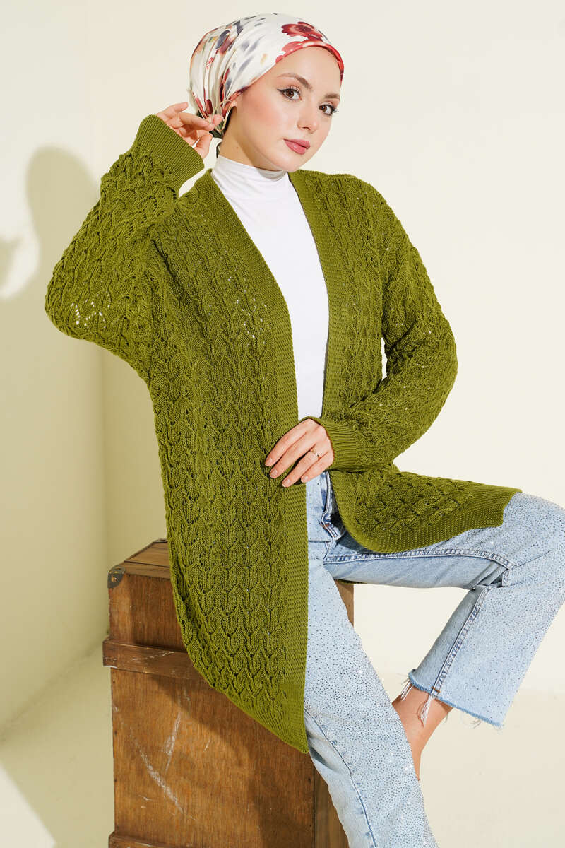 Textured Patterned Sweater Cardigan Green