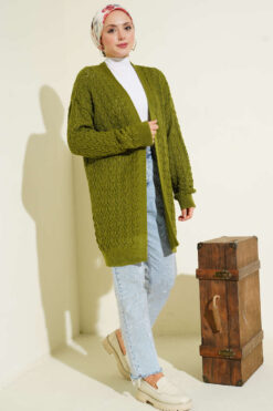 Alternative view of Textured Patterned Sweater Cardigan Green