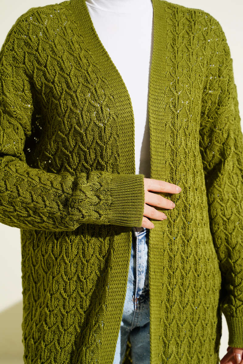 Textured Patterned Sweater Cardigan Green - الصورة 4