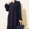 Textured Pattern Buttoned Midi Dress Navy Blue - Image 2