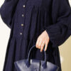 Textured Pattern Buttoned Midi Dress Navy Blue - Image 4