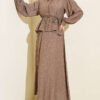 Embroidered Pattern Tie Waist Skirt Set Mink