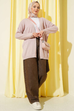 Alternative view of Textured Pattern Basic Knit Cardigan Powder Pink