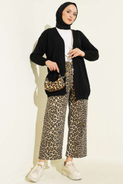 Alternative view of Textured Pattern Basic Knit Cardigan Black