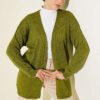 Textured Pattern Basic Knit Cardigan Green