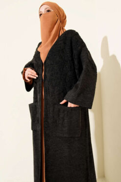 Alternative view of Textured Pocket Long Knit Cardigan Anthracite