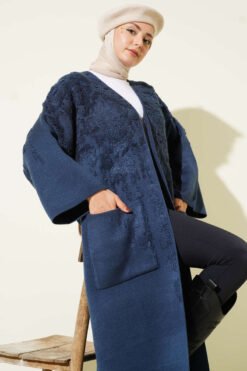 Alternative view of Textured Pocket Long Knit Cardigan Indigo