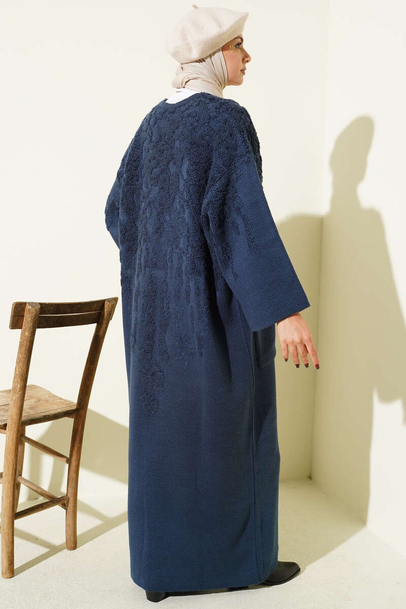 Textured Pocket Long Knit Cardigan Indigo - immagine 3