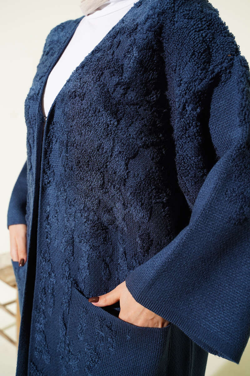 Textured Pocket Long Knit Cardigan Indigo - immagine 4
