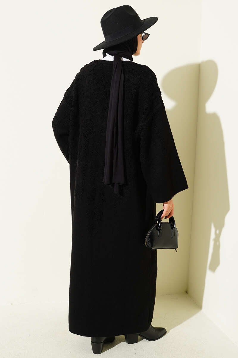 Textured Pocket Long Knit Cardigan Black – Image 3