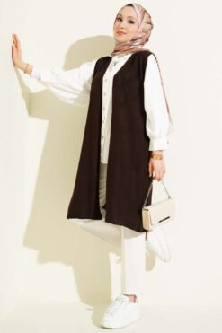 Alternative view of Textured Long Knit Vest Brown