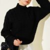 Textured Batwing Sleeve Knit Sweater Black