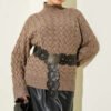 Textured Batwing Sleeve Knit Sweater Mink