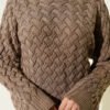 Textured Batwing Sleeve Knit Sweater Mink - الصورة 4