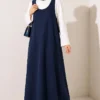 Thick Strap Tencel Dress Navy Blue