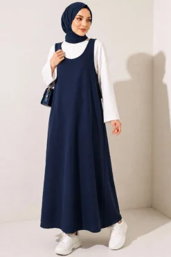 Thick Strap Tencel Dress Navy Blue