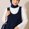 ⁦Thick Strap Tencel Dress Navy Blue⁩ - الصورة ⁦2⁩