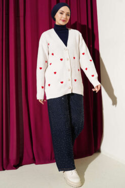 Alternative view of Heart Embroidered Knit Cardigan Beige