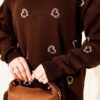 Heart Embroidered Knit Sweater Brown – Image 4